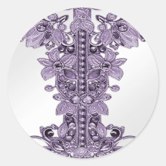 Purple Gemstone Floral Classic Round Sticker