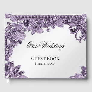 Purple Gemstone Floral Guest Book