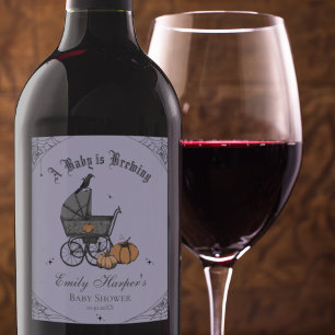 Purple Gender Neutral Baby is Brewing Baby Shower Wine Label