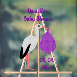 Purple gender neutral Baby Stork Baby Shower Acrylic Sign