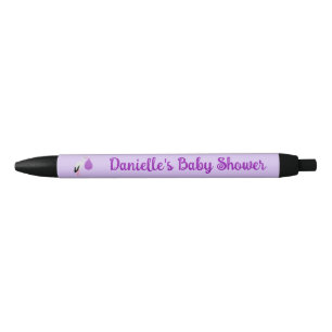 Purple gender neutral Baby Stork Baby Shower Black Ink Pen