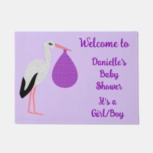 Purple gender neutral Baby Stork Baby Shower Doormat