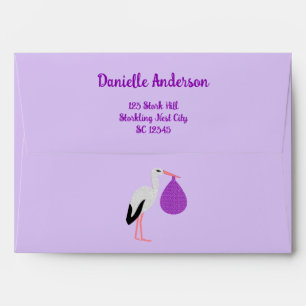 Purple gender neutral Baby Stork Baby Shower Envelope