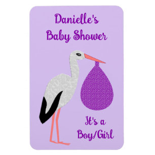 Purple gender neutral Baby Stork Baby Shower Magnet