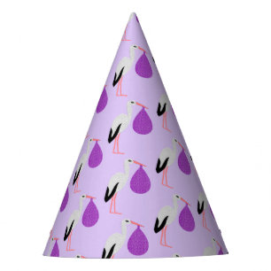 Purple gender neutral Baby Stork Baby Shower Party Hat