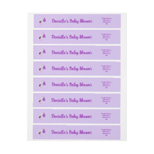 Purple gender neutral Baby Stork Baby Shower Wraparound Address Label