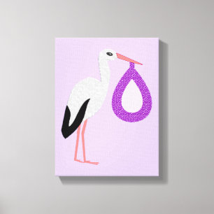 Purple gender neutral Baby Stork Canvas Print