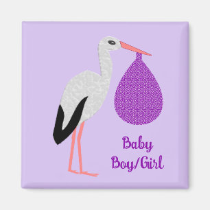 Purple gender neutral Baby Stork Custom Magnet