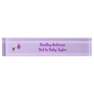 Purple gender neutral Baby Stork Custom Nameplate