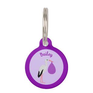 Purple gender neutral Baby Stork Custom Pet Tag