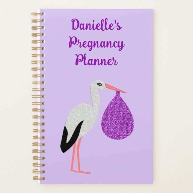 Purple gender neutral Baby Stork Custom Planner (Front)