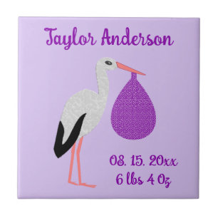 Purple gender neutral Baby Stork Custom Tile