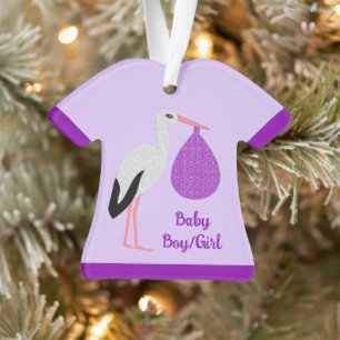 Purple gender neutral Baby Stork First Christmas Ornament