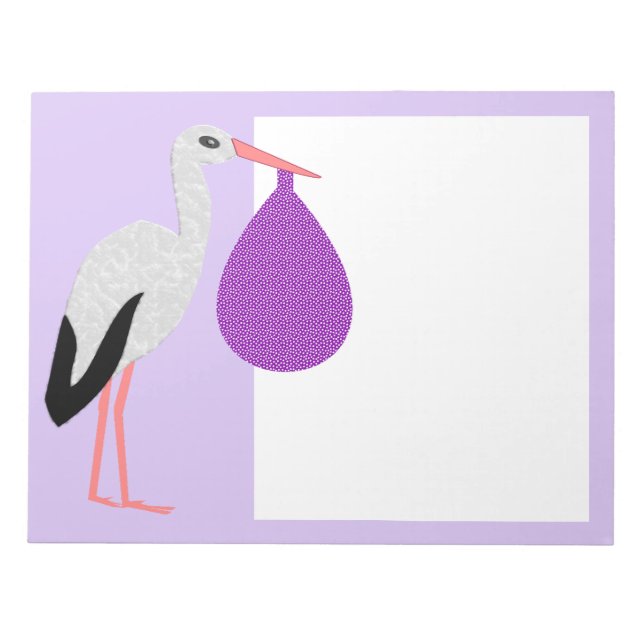 Purple gender neutral Baby Stork Notepad (Front)