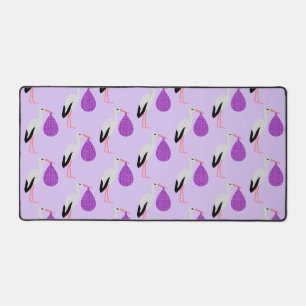 Purple gender neutral Baby Stork Patterned Desk Mat