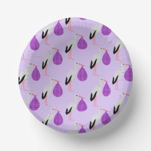 Purple gender neutral Baby Stork Patterned Paper Plate