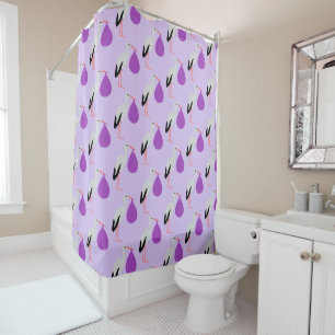 Purple gender neutral Baby Stork Patterned Shower Curtain