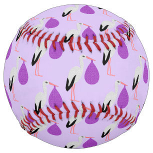 Purple gender neutral Baby Stork Patterned Softball