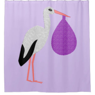 Purple gender neutral Baby Stork Shower Curtain