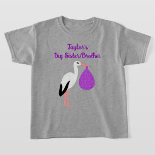 Purple gender neutral Baby Stork Sister/Brother T-Shirt