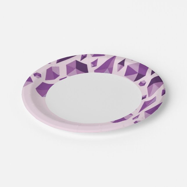 Purple geometric jewel shapes paper plate (Angled)