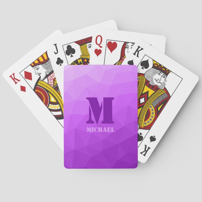 Purple geometric mesh pattern Monogram Playing Cards (Back)