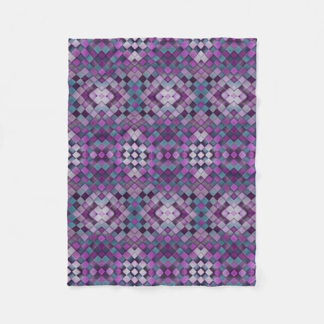 Purple Geometric Mosaic Knit Pattern Fleece Blanke Blanket (Front)