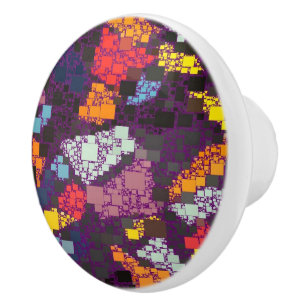 Purple Geometric Outlines Over Colourful Splashes Ceramic Knob