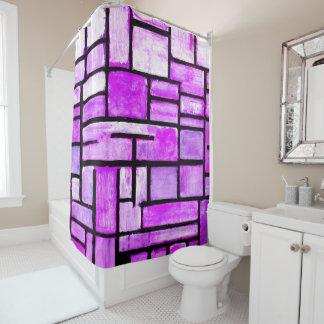 Purple Geometric Square Painting  Shower Curtain