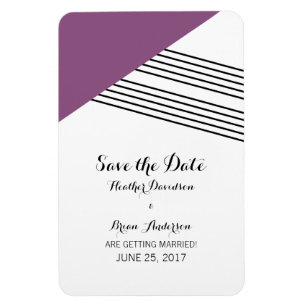 Purple Geometric Stripe Save the Date Magnet