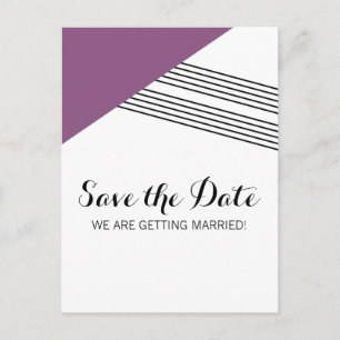 Purple Geometric Stripe Save the Date Postcard