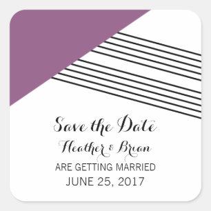 Purple Geometric Stripe Save the Date Stickers