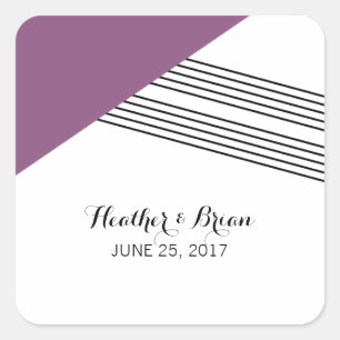 Purple Geometric Stripe Wedding Stickers
