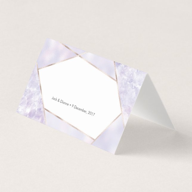 Purple Geometric Tent Cards | Wedding Place Cards (Front)