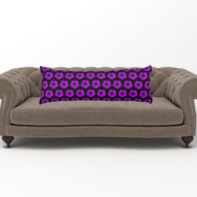 Purple Geranium Floral Pattern on Black Body Cushion (In Situ)
