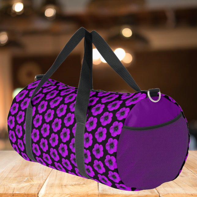 Purple Geranium Floral Pattern on Purple Duffle Bag (Creator Uploaded)