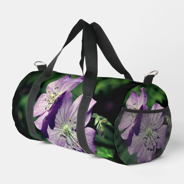 Purple Geranium Flower Personalised  Duffle Bag (Right Corner)