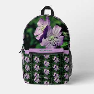 Purple Geranium Flower Personalised  Printed Backpack