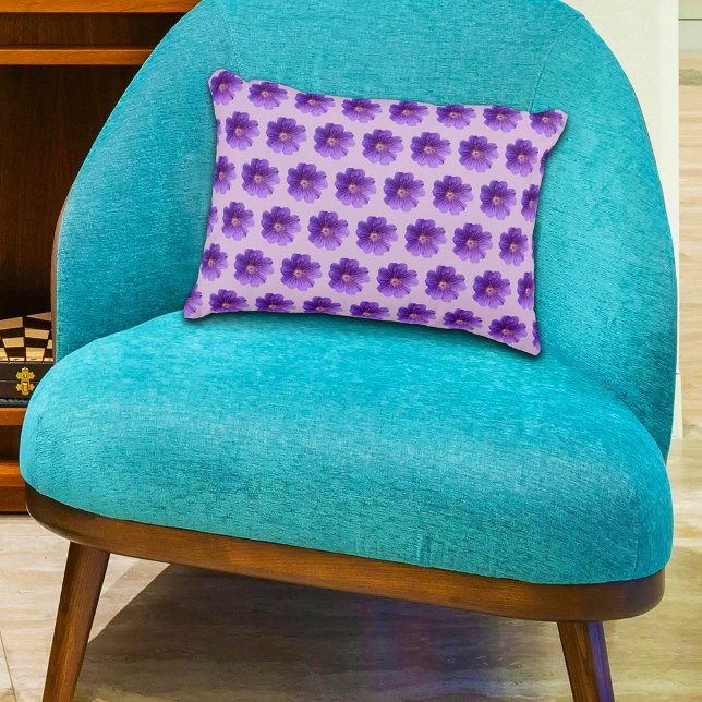 Purple Geranium Flower Seamless Pattern on Decorative Cushion (Purple Geranium flower seamless pattern on accent pillow)