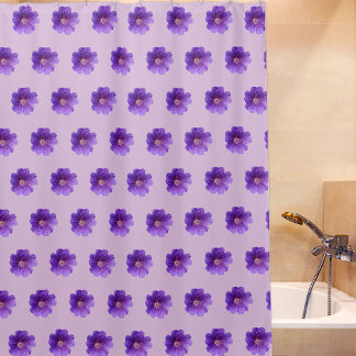 Purple Geranium Flower Seamless Pattern on Shower Curtain