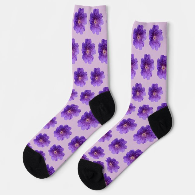 Purple Geranium Flower Seamless Pattern on Socks (Left)