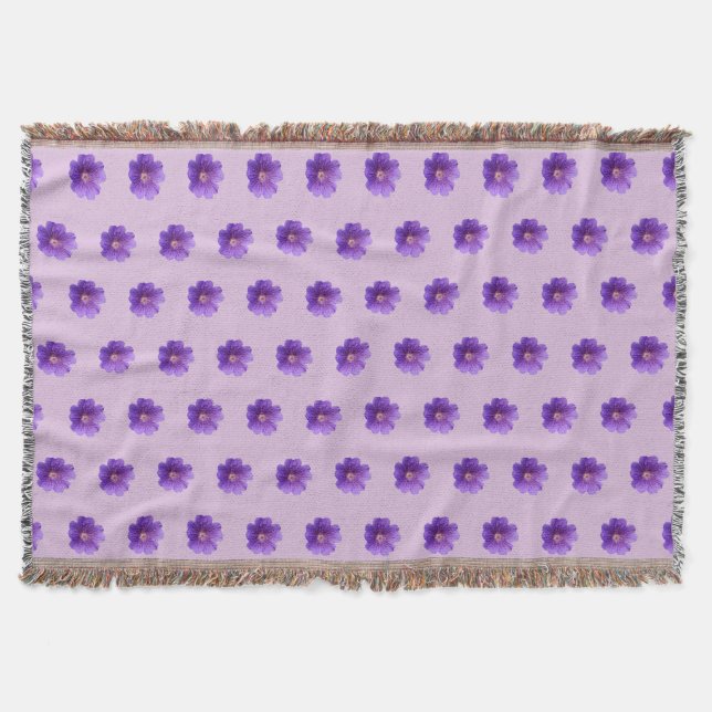Purple Geranium Flower Seamless Pattern on Throw Blanket (Front)