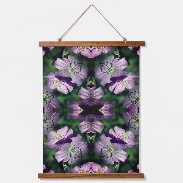 Purple Geranium Flowers Multiplied Abstract Hanging Tapestry (Front)
