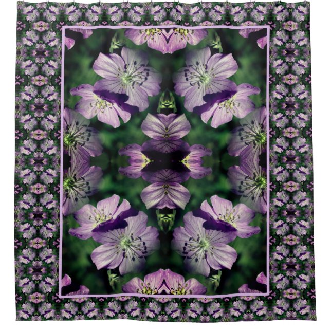 Purple Geranium Flowers Multiplied Floral Art Shower Curtain (Front)