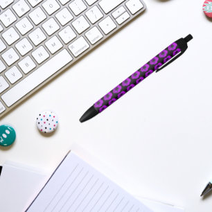 Purple Geranium on Black Floral Pattern Ink Pen