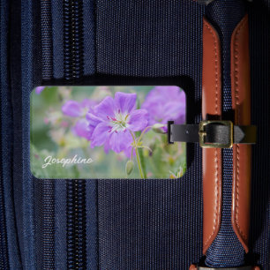 Purple Geranium Wildflower Photo With Custom Info Luggage Tag