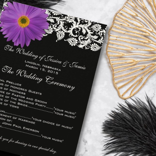 Purple Gerber Daisy Floral Wedding Program Programme (Creator Uploaded)