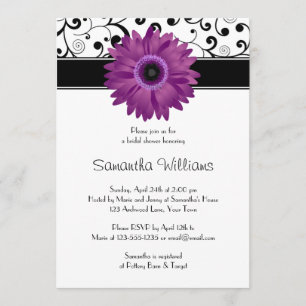 Purple Gerbera Daisy Black Scroll Bridal Shower Invitation