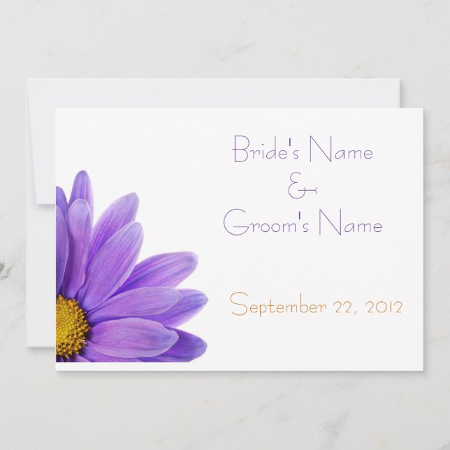 Purple Gerbera Daisy Wedding Invitation Card (Front)