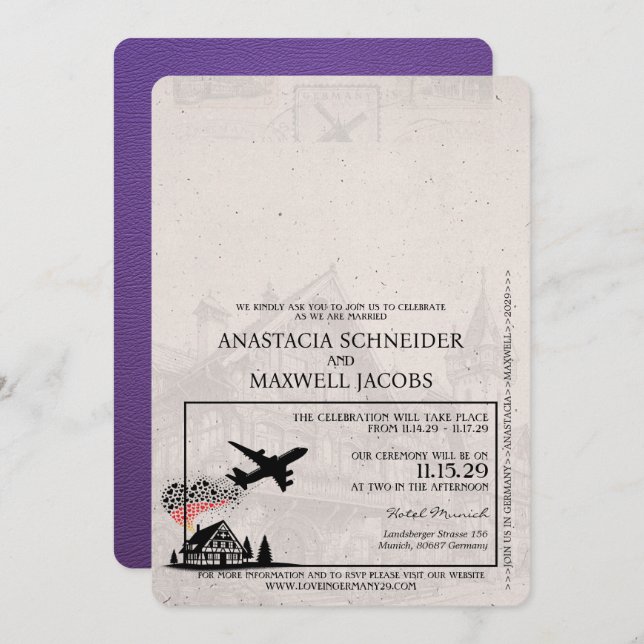 Purple Germany Passport Wedding Invitation (Front/Back)